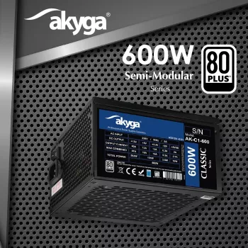 Akyga Classic AK-C1-600 ATX-voeding 600 W, 80 PLUS, actieve PFC, 120-mm-ventilator