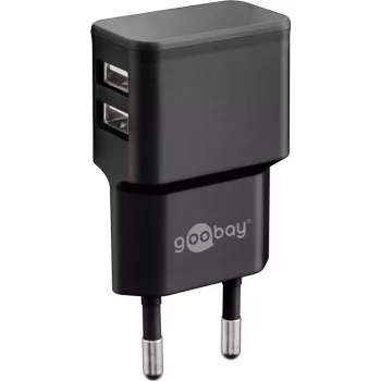 Wentronic goobay dual-USB-oplader - voeding - 12 watt - 2,4 A - 2 uitgangen (USB) - zwart (44951)