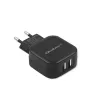 AC indoor oplader QOLTEC 50186 voor smartphone en tablet, 5 V 3.4 A, 17 W, 2× USB, zwart