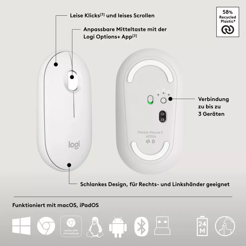 Logitech Pebble 2 Combo set, wit, draadloos, Duits, 920-012204