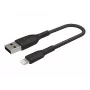 Kabel gevlochten USB-Lightning 15 cm zwart