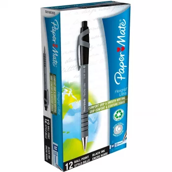 Paper Mate Flexgrip Ultra - clip - clip-on intrekbare balpen - zwart - 12 stuks - medium