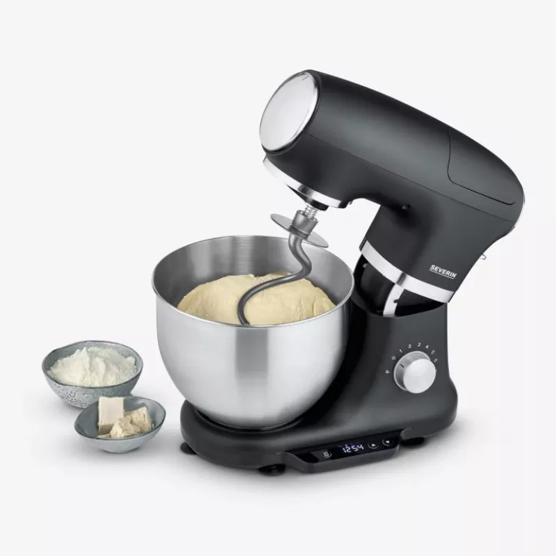 Keukenmachine Severin KM 3898 1000 W 5,5 L zwart geborsteld staal zilver