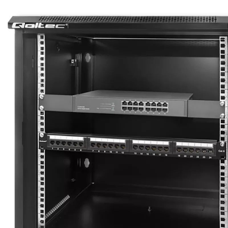 Qoltec 54488 19-inch wandrackkast, 12U, 600 x 635 x 450 mm, geperforeerde deur