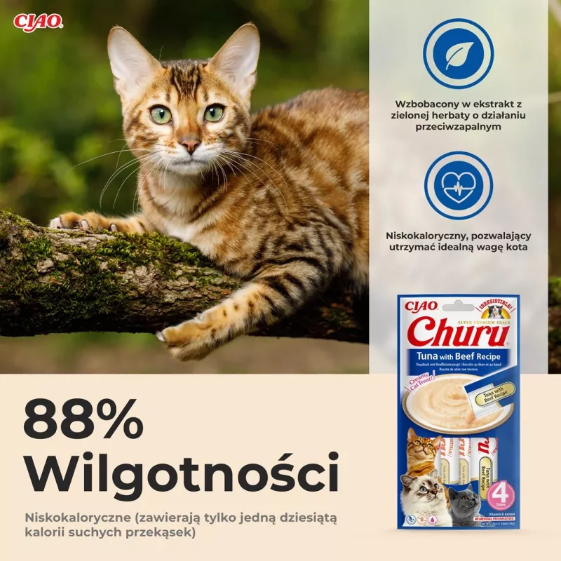 INABA Churu tonijn met rundvleesrecept - kattensnacks - 4x14 g