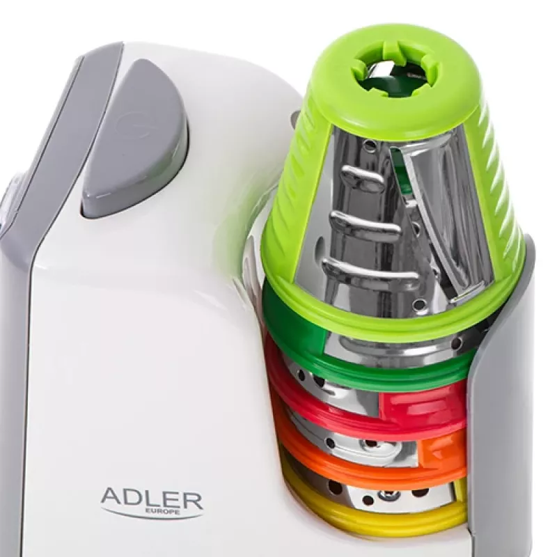 Groentesnijder Adler AD 4815, 150 W, 5 opzetstukken, ABS-behuizing, wit/grijs
