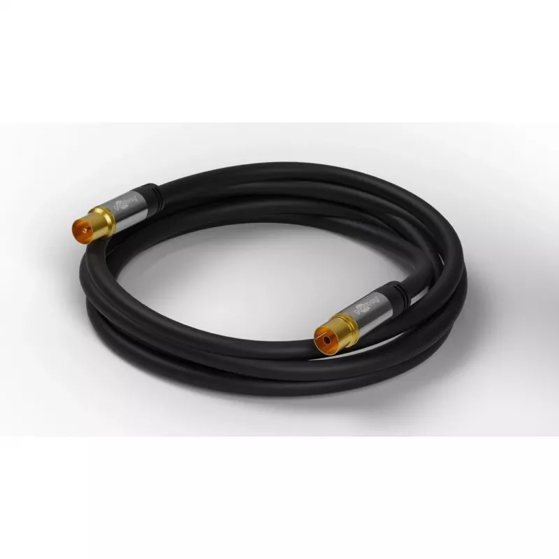 Goobay TV-antennekabel (135 dB type), 4-voudig afgeschermd, 2 m, zwart – verguld, coax-bus > coax-stekker (70367)