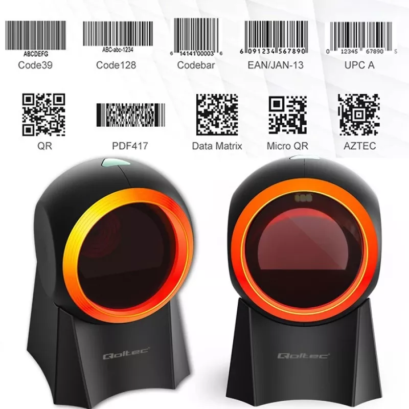Qoltec 50857 bedrade desktop barcodescanner, 1D/2D, QR, USB, 1,75 m kabel