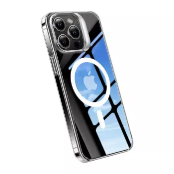 Telefoonhoesje Torras UPRO Lstand Clear-Mag voor iPhone 15 — transparant, MagSafe-compatibel, L-standaard ontwerp