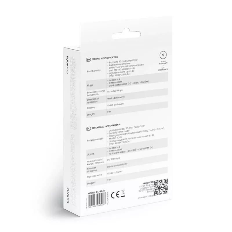 Savio CL-40/M HDMI (M) - micro HDMI (M) kabel met ethernet, 2m, zwart