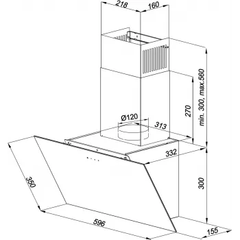 Wand afzuigkap MAAN Vertical Glass 60 zwart, glas/roestvrij staal, 595 mm, 135–320 m³/h, elektronische bediening