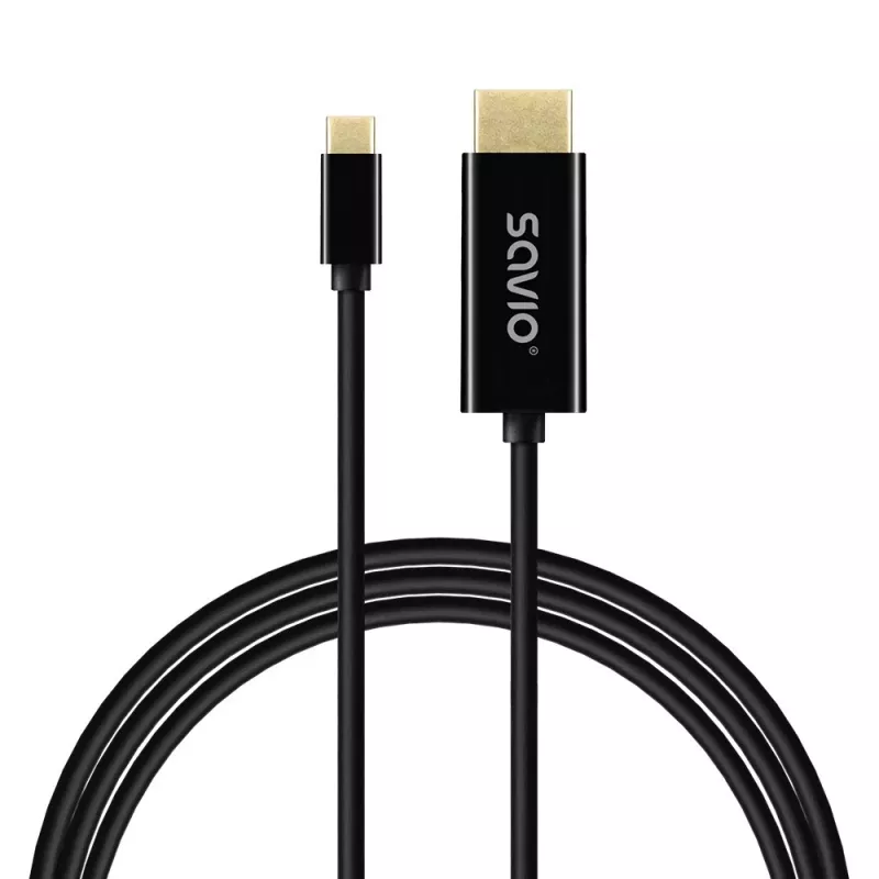 USB-C-kabel SAVIO CL-191 2 m — USB-C naar USB-C, stekker naar stekker, zwart, kunststofommanteling, kopergeleider