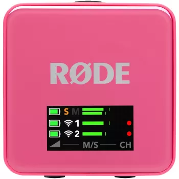 Draadloze microfoon RODE Wireless GO III roze — compact tweekanaals zender- en ontvangersysteem