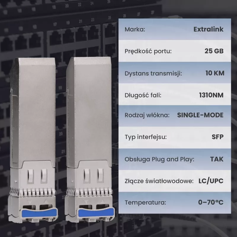 Extralink SFP28 25G 2-pack | SFP28-module | 25Gbit/s, LC/UPC duplex, 1310nm, 10km, singlemode, DOM netwerk-transceivermodule