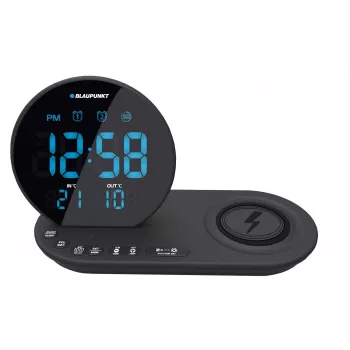FM PLL wekkerradio/ALARM/USB/CR85BK CHARGE/draadloos opladen/binnen/buitentemperatuur/zwart