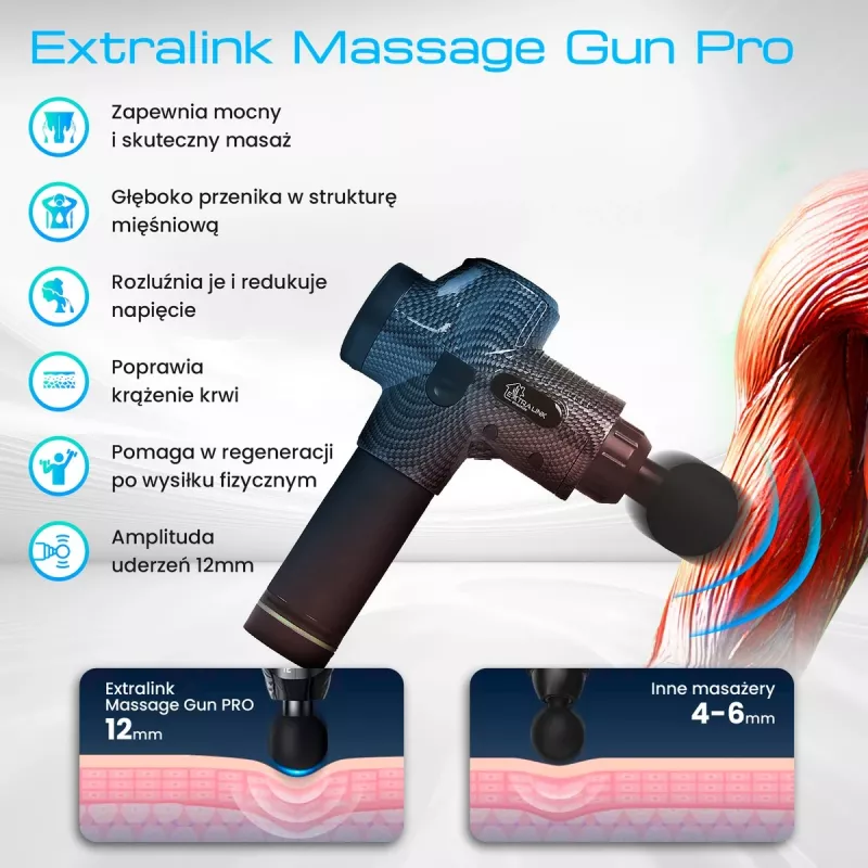 Massagepistool Extralink MSG-01-PRO 3800 t/min 6 opzetstukken