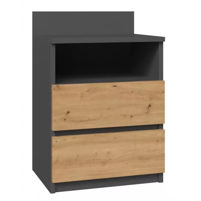 Top E Shop M1 ANTRACYT/ARTISAN nachtkastje, 2 lades, eiken