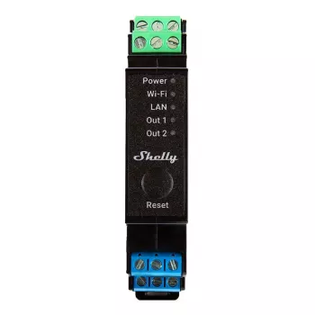 Pro 2PM, 25A, Wi-Fi, LAN en Bluetooth 2-kanaals slim relais met energiemeting, huisautomatisering