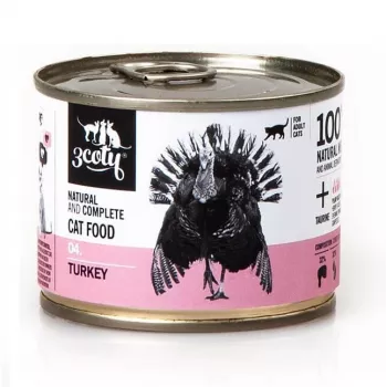 Natte voeding voor katten 3coty 04 kalkoen 180 g — paté voor volwassen katten, monoproteïne, volledig voer