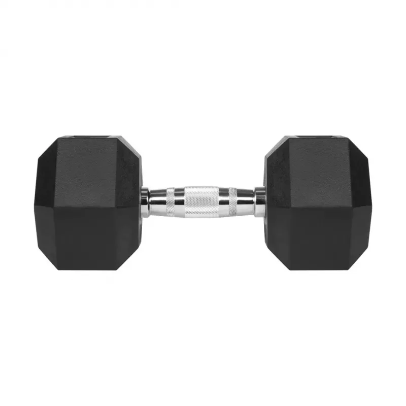 Korte dumbbell Rebel Active hex rubber 15 kg – enkele hex-dumbbell, compacte grip