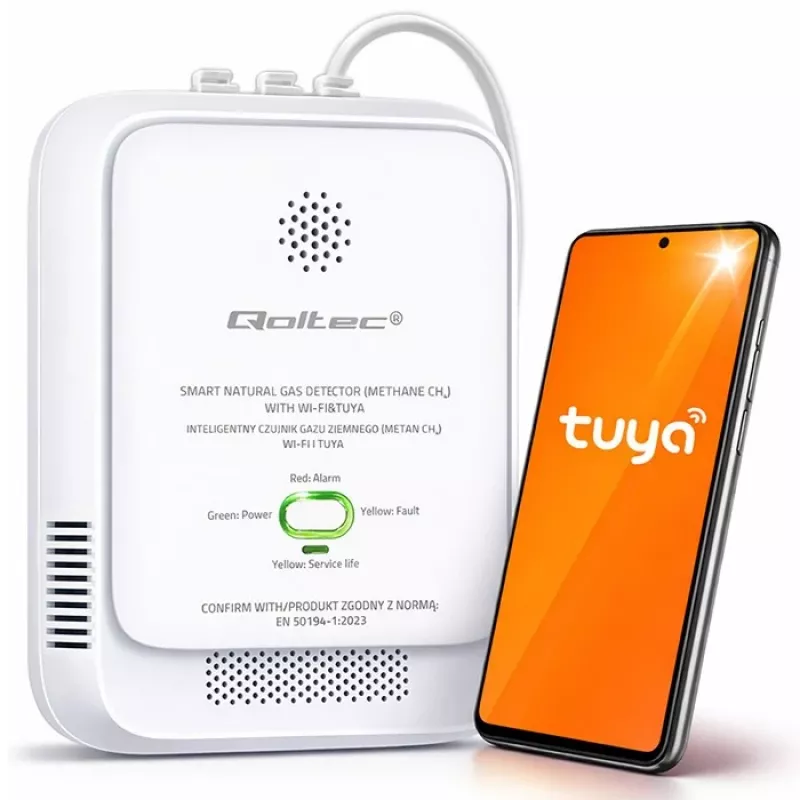 Gaslekdetector QOLTEC NG Tuya — aardgas (CH4)-detector, smart Tuya-compatibel