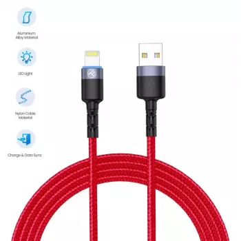 USB-naar-Lightning datakabel Tellur, 3A, 1,2 m, LED-indicator, rood