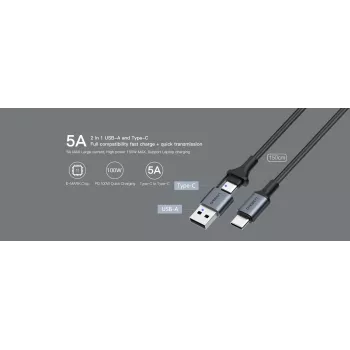USB Type-C 2-in-1-kabel Orsen S8, 5A, 1,5 m (snelladen/data)