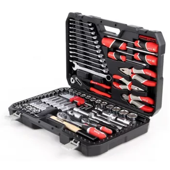 Monteurswerkzeugset YATO YT-38901 — 122-delige gereedschapsset met dopsleutels (12–32 mm), ratel, verlengstukken, schroevendraaiers, hamer, tangen, chroomafwerking