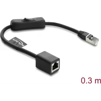 Netwerk-patchkabel DELOCK RJ45 Cat.6 F/UTP 0,3 m met geïntegreerde schakelaar en trekontlasting, afgeschermd