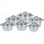 Pannenset Maestro MR-2120-12 — 12-delige RVS-collectie met antiaanbaklaag, geschikt voor inductie, inclusief 6 pannen (16–24 cm) en glazen deksels