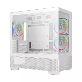 PC midi tower behuizing DeepCool CG380 3F WH — wit, 235×437×451 mm, ondersteunt 2,5 inch/3,5 inch, voeding onderin, 3x 120 mm ventilatoren voorgeïnstalleerd