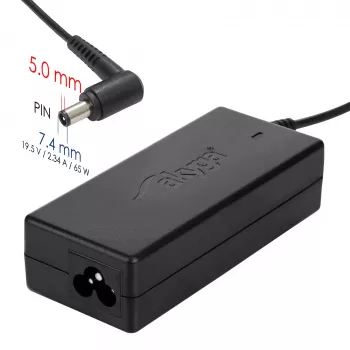 Akyga AK-ND-05 notebookvoeding 19,5 V / 3,34 A, 65 W, 7,4 x 5,0 mm stekker met pin, voor Dell