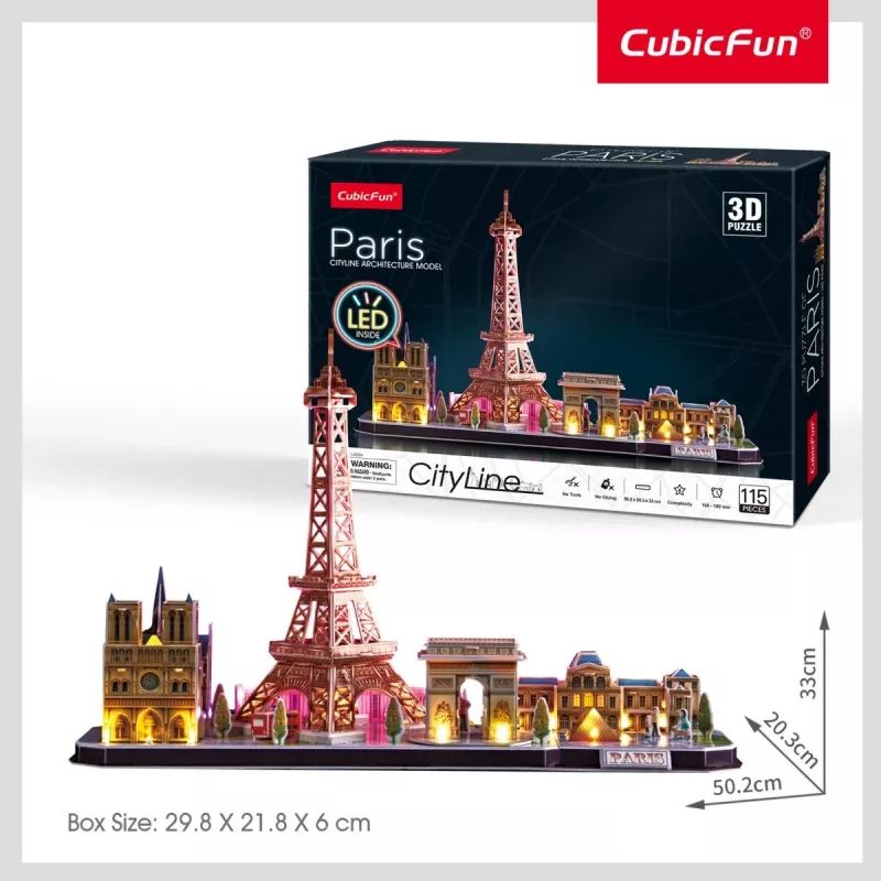 3D-puzzel CubicFun City Line Paris LED 115 stuks