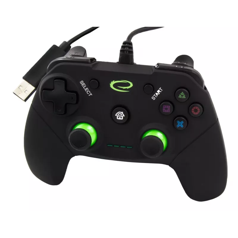 Esperanza EGG110K Vanquisher bedrade USB-gamepad voor pc/PS3, met trillingen, 12 knoppen, 2 analoge sticks, zwart/groen