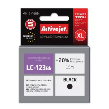 Activejet AB-123BN inkt (vervanging voor Brother LC123Bk/LC121Bk; Supreme; 15 ml; zwart)