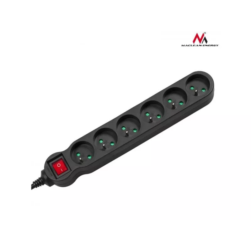 Verlengsnoer Maclean MCE187 3m 6 AC-stopcontacten binnen zwart