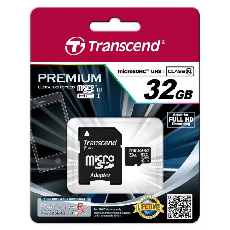 GEHEUGEN MICRO SDHC 32GB MET ADAPTER/CLASS10 TS32GUSDU1 TRANSCEND