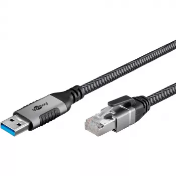 Wentronic goobay - netwerkkabel - USB Type-A (M) naar RJ-45 (M) - 1,0 m - 6 mm - FTP - CAT 6 - USB 3.0 - gevlochten kabel - zwart, zilver (70299)