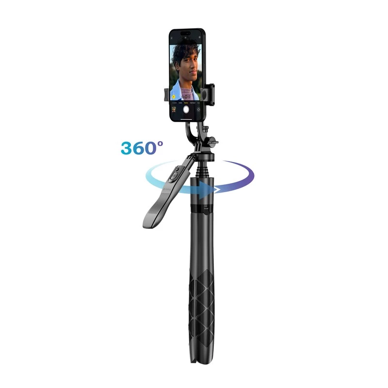Statief-selfiestick Crong CRGSGU1BLK aluminium Bluetooth met opvouwbare poten en telefoonhouder