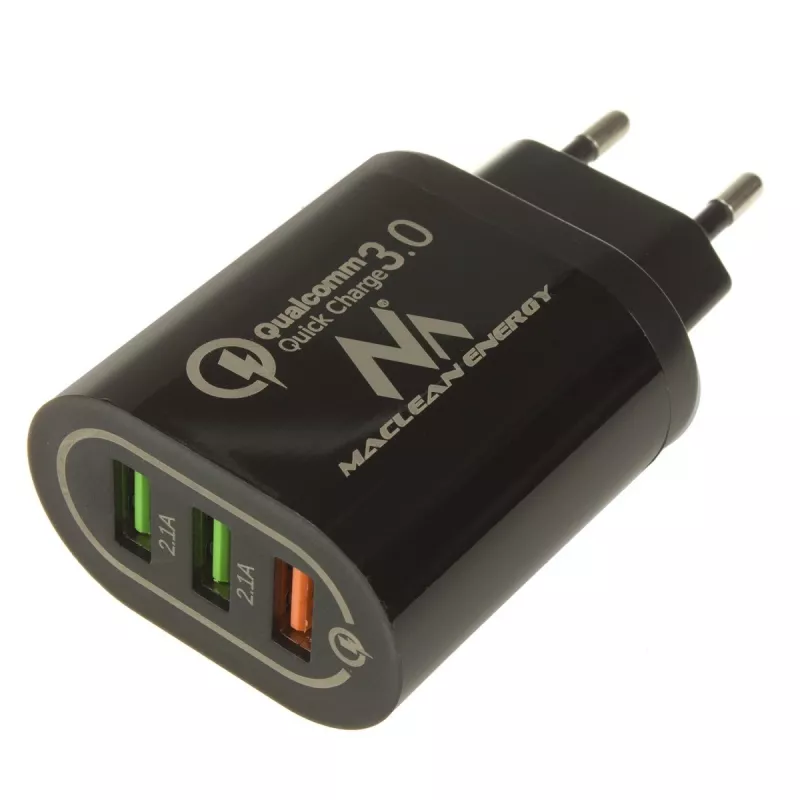 USB-wandlader MACLEAN MCE479B — 3x USB-aansluitingen, 18W totaalvermogen, compact