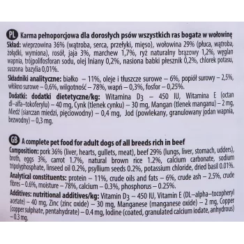 Natvoer voor honden Dolina Noteci rund & varken Adult blik 400 g, eiwit 11%, vet 6%, vocht 78%
