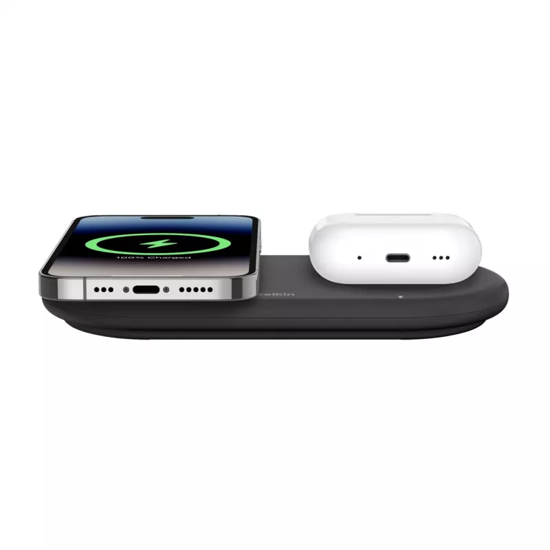 Belkin WIZ021VFBK – 2-in-1 draadloos laadstation met Qi2-technologie 15 W, zwart