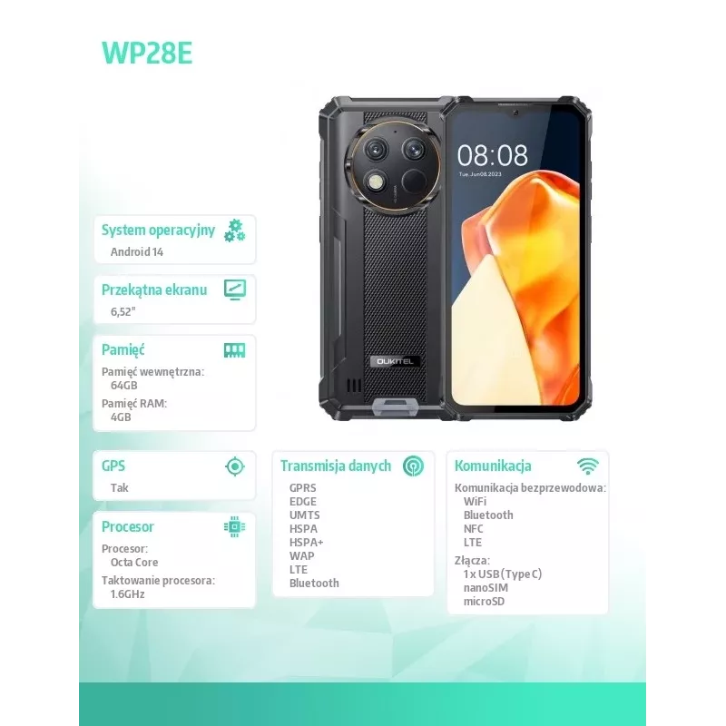 Oukitel WP28E 4/64 10600mAh DS smartphone. Zwart zonder oplader