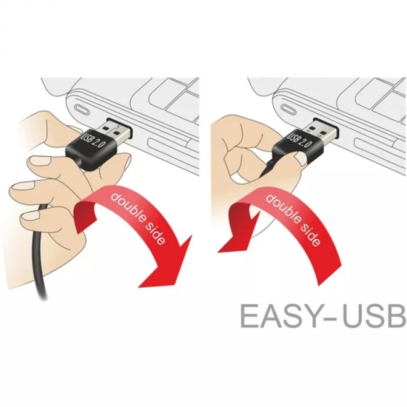 DeLOCK Easy - USB-kabel - USB (M) haaks links/rechts, omkeerbaar naar USB Type-B (M) - USB2.0 - 50 cm - zwart (85167)