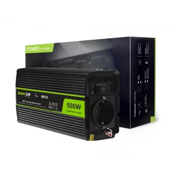 Auto-omvormer Green Cell INV16 500 W DC 12 V naar AC 230 V, 50 Hz, USB-aansluiting, actieve koeling, zwart