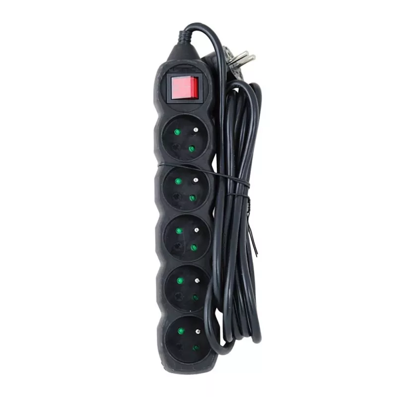 Stroomverlenging ESPERANZA ELK215K – 3 m kabel, 5 Type-E-aardingsstopcontacten, voor binnen, zwart