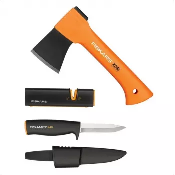 Bijl- en messenset Fiskars 1057913 met slijper – handbijl en allroundmes-kit
