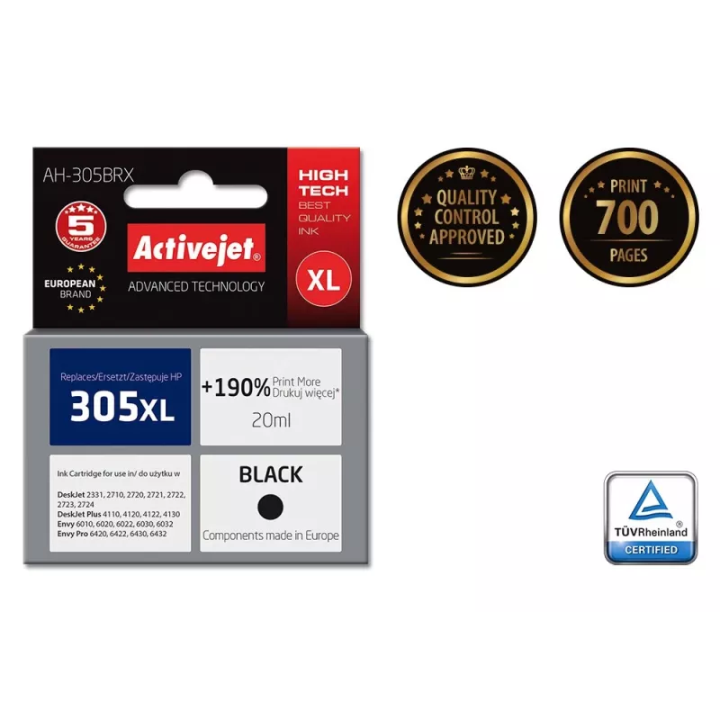 Activejet AH-305BRX inkt (vervanger voor HP 305 XL 3YM62AE; Premium; 20 ml; zwart)