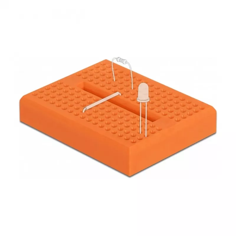 Breadboard DELOCK 18319, kunststof prototyping-board, oranje, 36×46×10 mm