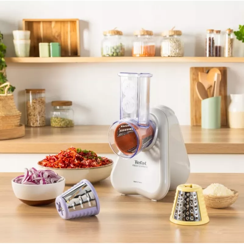 Elektrische groentesnijder Tefal Fresh Express DN853BE0 — 150 W, 3 verwisselbare invoer, 1 snelheid, crème